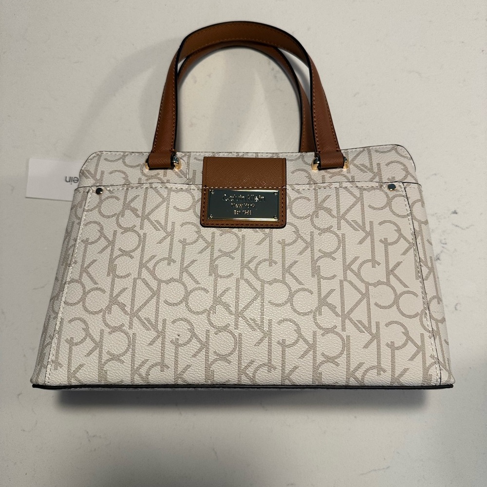 Calvin Klein Cream and Tan Satchel